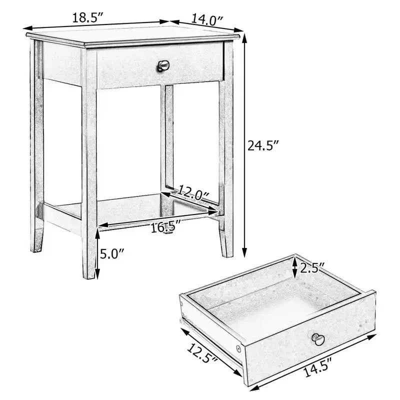 Table de chevet, table d'appoint pour canapé, chambre, salon avec étagère, tiroir, blanc