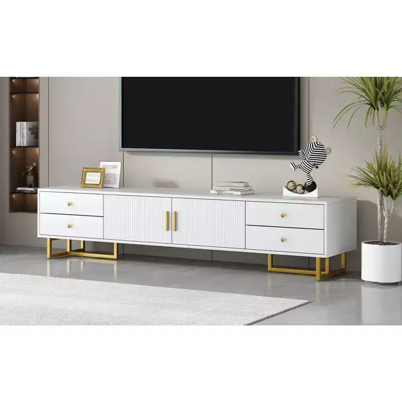Meuble TV moderne pour téléviseur 65 pouces, meuble console de divertissement multimédia