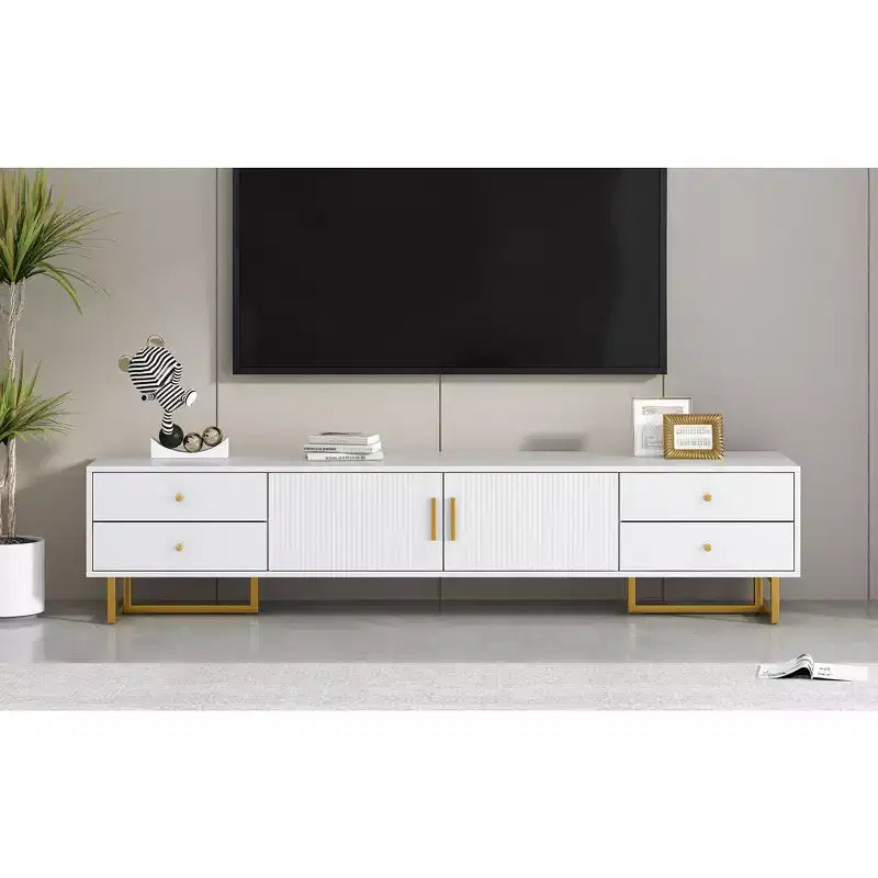 Meuble TV moderne pour téléviseur 65 pouces, meuble console de divertissement multimédia
