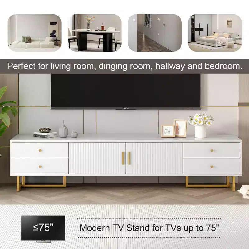 Meuble TV moderne pour téléviseur 65 pouces, meuble console de divertissement multimédia