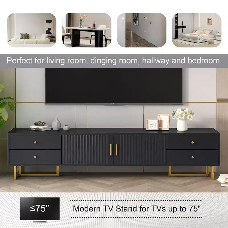 Meuble TV moderne pour téléviseur 65 pouces, meuble console de divertissement multimédia