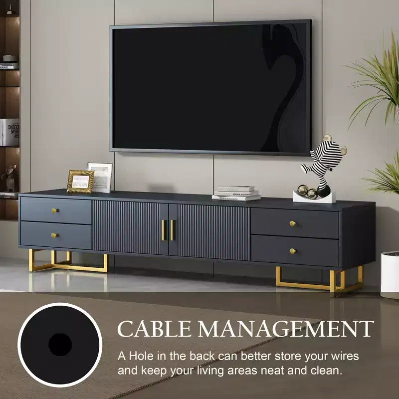 Meuble TV moderne pour téléviseur 65 pouces, meuble console de divertissement multimédia