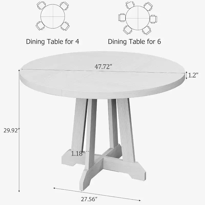 Table de salle à manger pour 4 à 6 personnes, Table à manger ronde de 119 cm, Table de cuisine en bois
