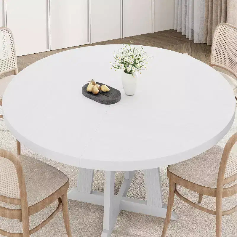 Table de salle à manger pour 4 à 6 personnes, Table à manger ronde de 119 cm, Table de cuisine en bois