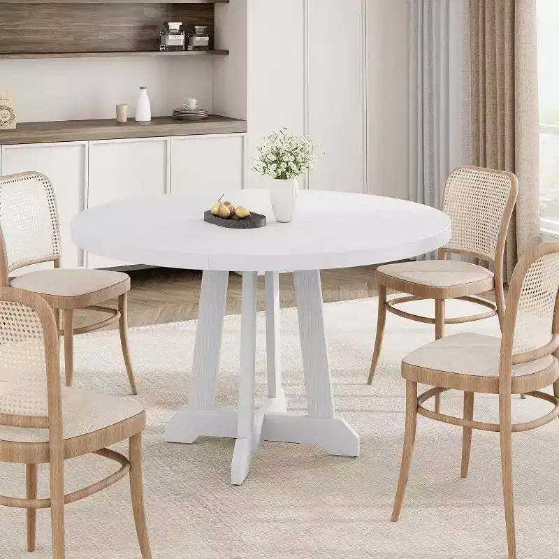 Table de salle à manger pour 4 à 6 personnes, Table à manger ronde de 119 cm, Table de cuisine en bois