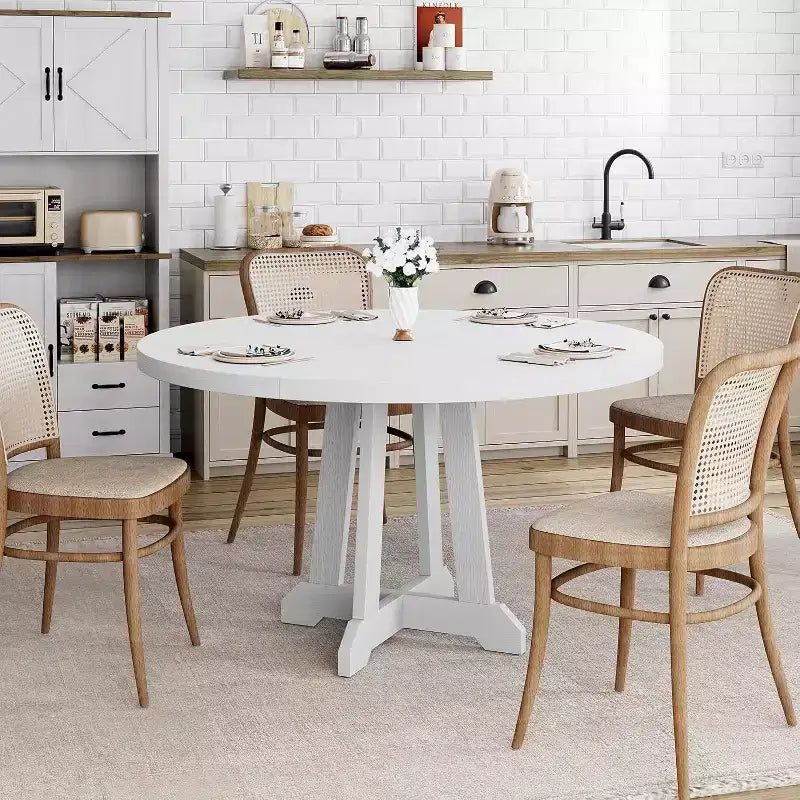 Table de salle à manger pour 4 à 6 personnes, Table à manger ronde de 119 cm, Table de cuisine en bois