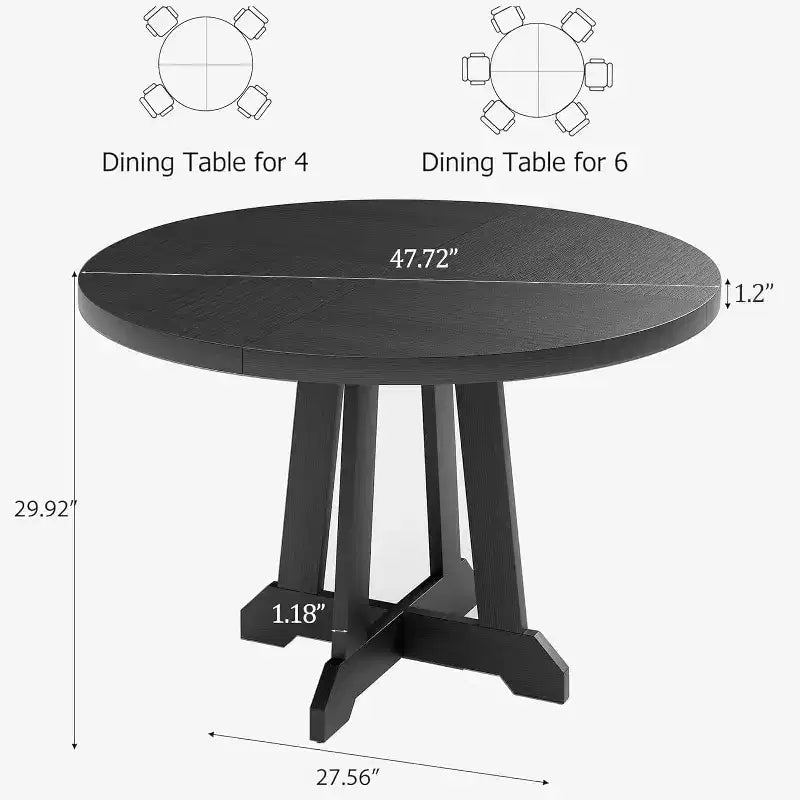 Table de salle à manger pour 4 à 6 personnes, Table à manger ronde de 119 cm, Table de cuisine en bois