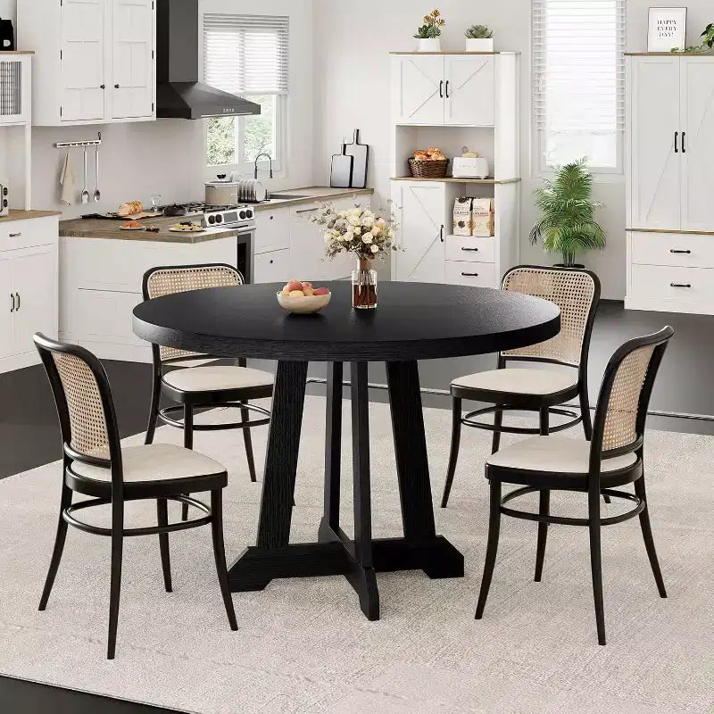 Table de salle à manger pour 4 à 6 personnes, Table à manger ronde de 119 cm, Table de cuisine en bois