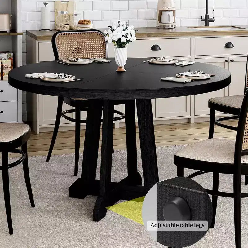 Table de salle à manger pour 4 à 6 personnes, Table à manger ronde de 119 cm, Table de cuisine en bois