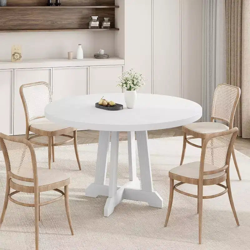 Table de salle à manger pour 4 à 6 personnes, Table à manger ronde de 119 cm, Table de cuisine en bois
