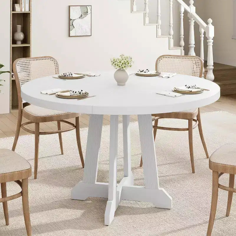 Table de salle à manger pour 4 à 6 personnes, Table à manger ronde de 119 cm, Table de cuisine en bois
