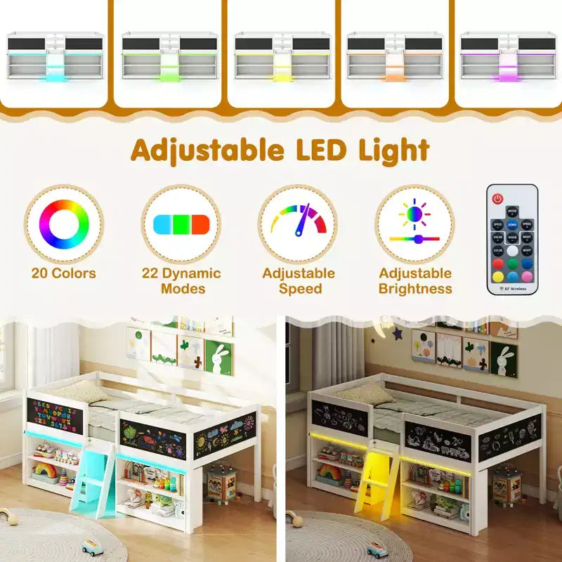 Lit cabane simple en bois avec bibliothèques pour enfant - lit bas