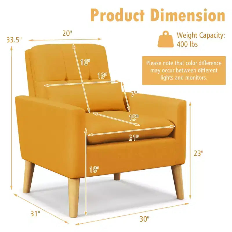 Fauteuil d'appoint capitonné avec coussin lombaire en caoutchouc naturel