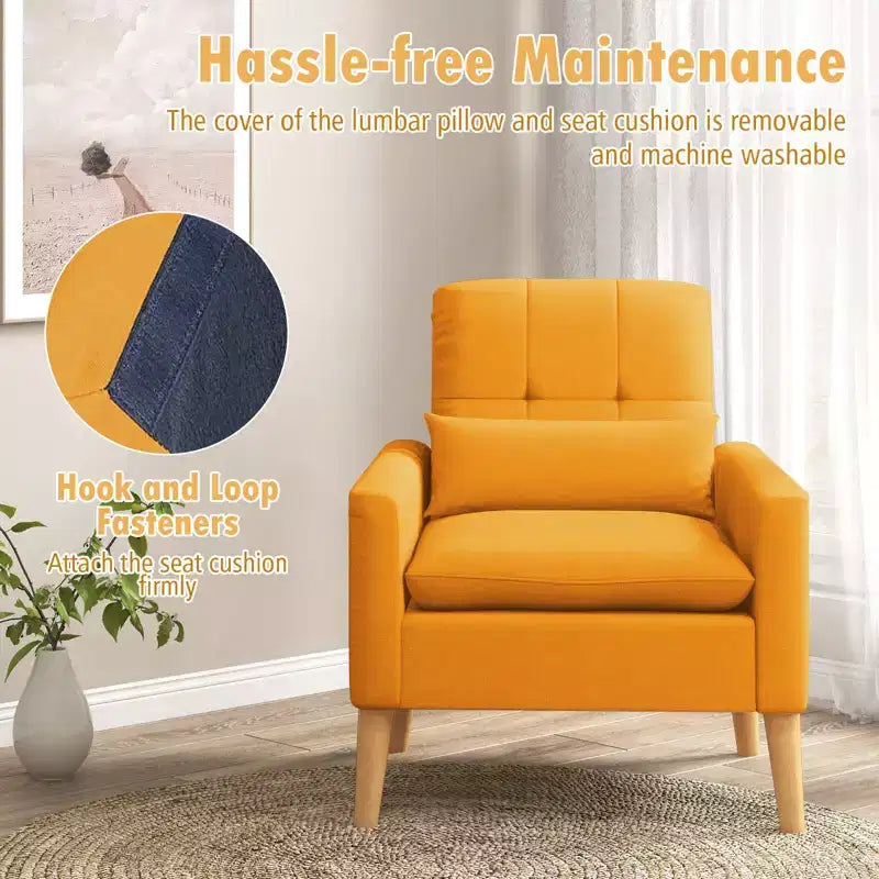 Fauteuil d'appoint capitonné avec coussin lombaire en caoutchouc naturel