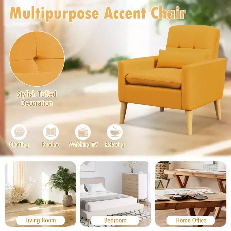 Fauteuil d'appoint capitonné avec coussin lombaire en caoutchouc naturel