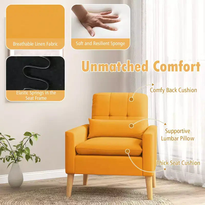 Fauteuil d'appoint capitonné avec coussin lombaire en caoutchouc naturel