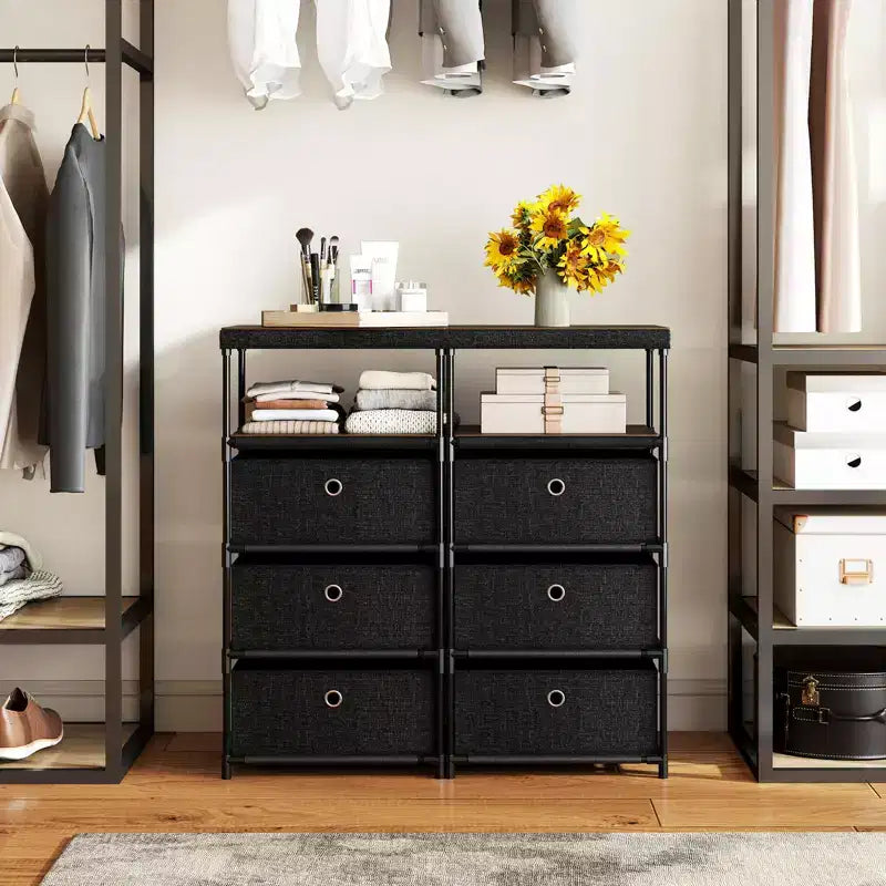 Commode à 3 tiroirs avec étagère et bacs de rangement en tissu Tour de rangement industrielle