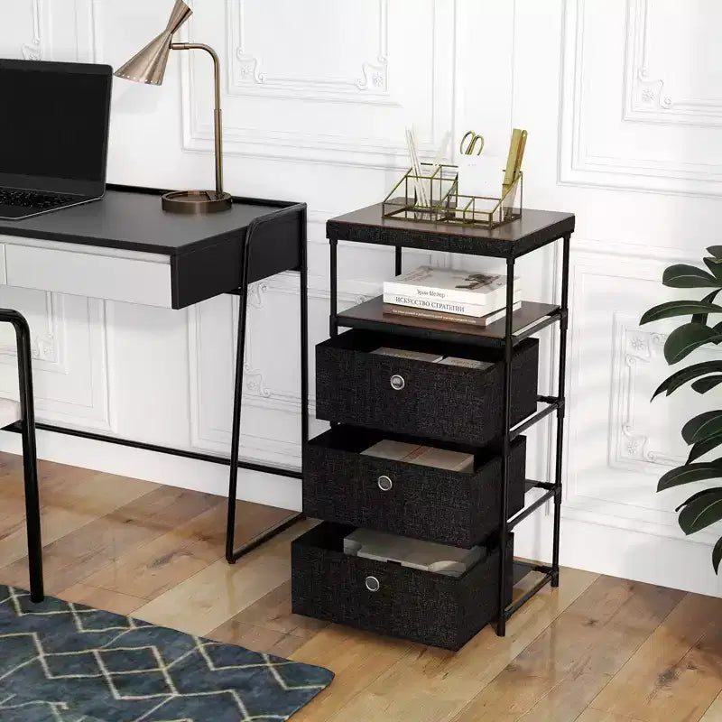 Commode à 3 tiroirs avec étagère et bacs de rangement en tissu Tour de rangement industrielle