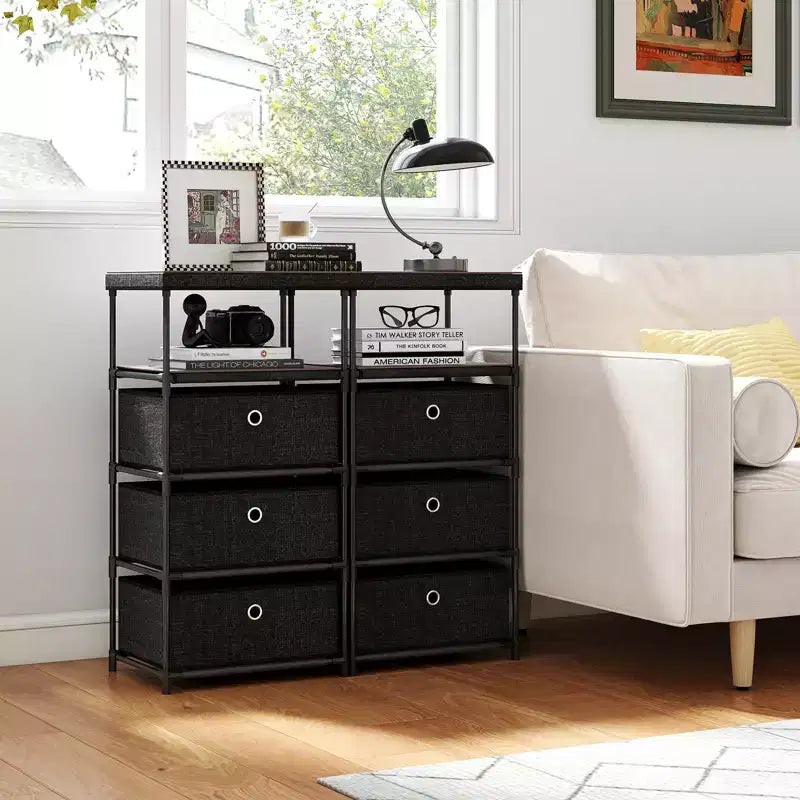 Commode à 3 tiroirs avec étagère et bacs de rangement en tissu Tour de rangement industrielle