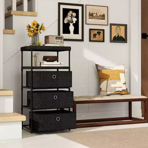Commode à 3 tiroirs avec étagère et bacs de rangement en tissu Tour de rangement industrielle