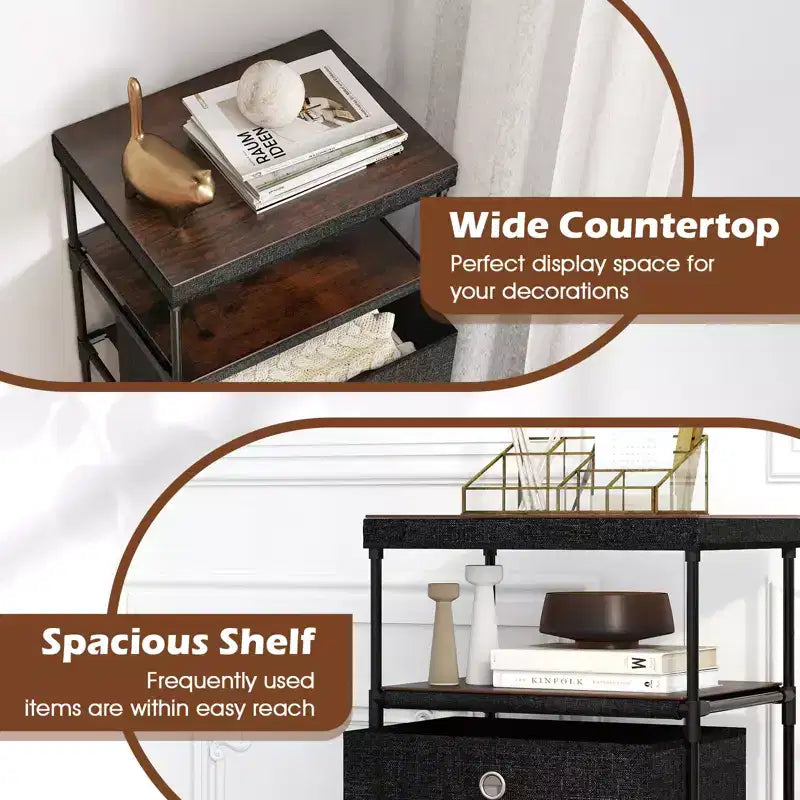 Commode à 3 tiroirs avec étagère et bacs de rangement en tissu Tour de rangement industrielle