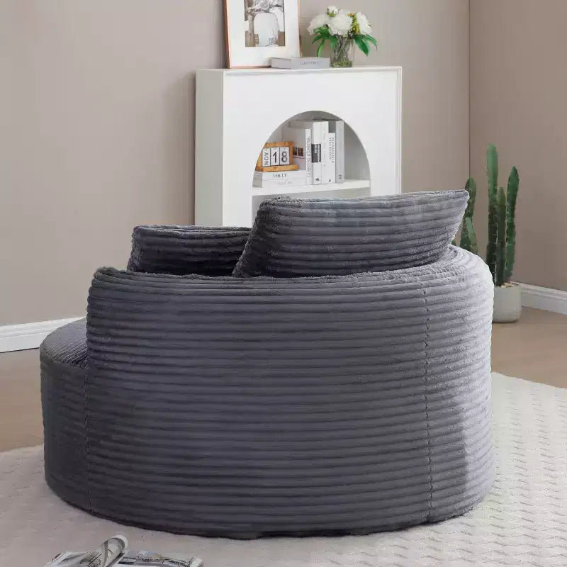 Fauteuil de sol moderne rond en velours côtelé, Fauteuil d'appoint avec 3 oreillers