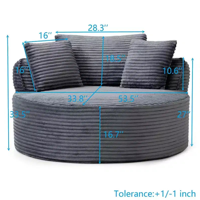 Fauteuil de sol moderne rond en velours côtelé, Fauteuil d'appoint avec 3 oreillers