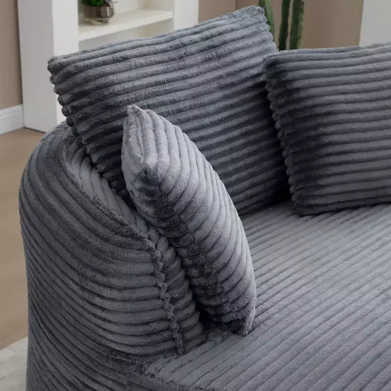 Fauteuil de sol moderne rond en velours côtelé, Fauteuil d'appoint avec 3 oreillers