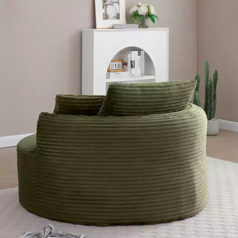 Fauteuil de sol moderne rond en velours côtelé, Fauteuil d'appoint avec 3 oreillers