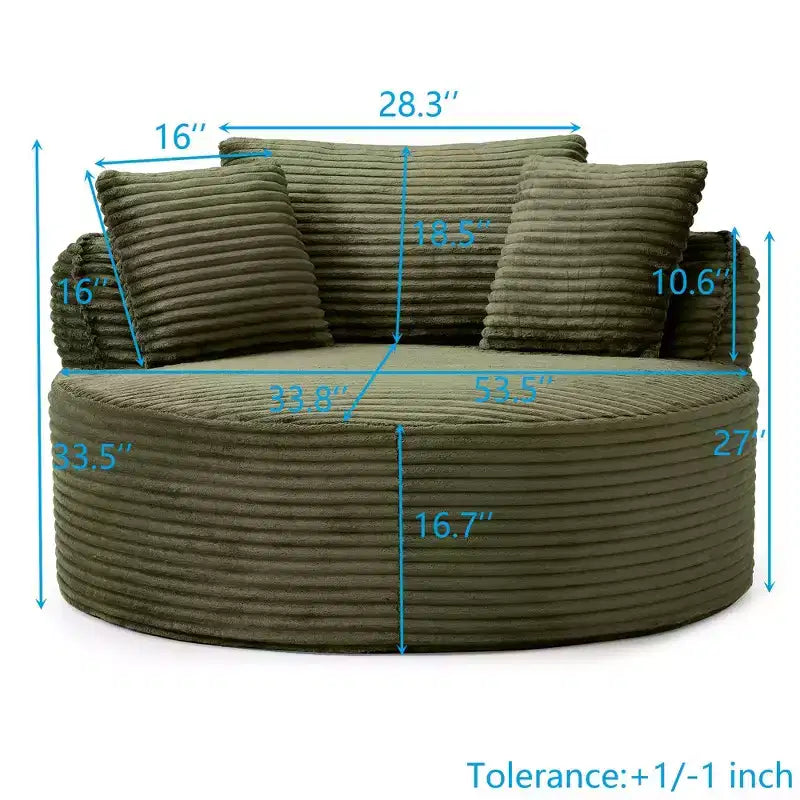 Fauteuil de sol moderne rond en velours côtelé, Fauteuil d'appoint avec 3 oreillers