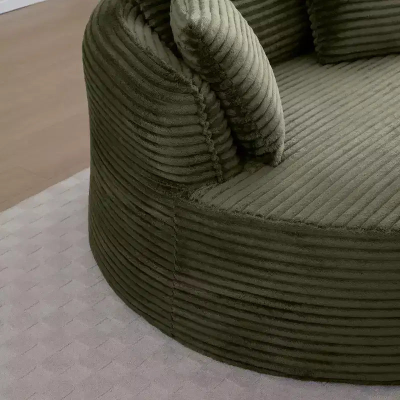 Fauteuil de sol moderne rond en velours côtelé, Fauteuil d'appoint avec 3 oreillers