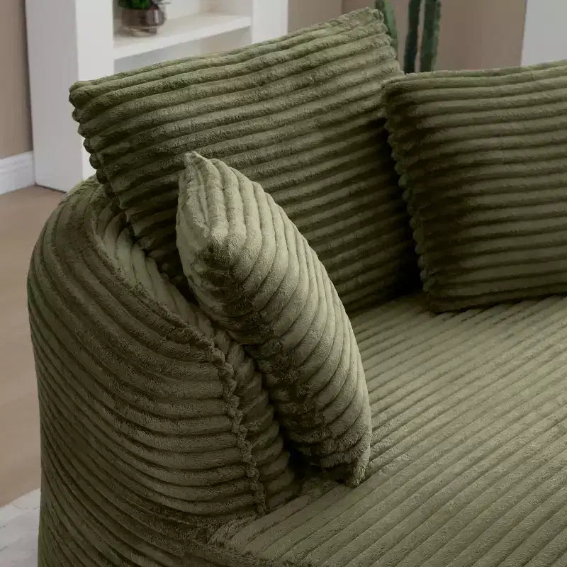 Fauteuil de sol moderne rond en velours côtelé, Fauteuil d'appoint avec 3 oreillers