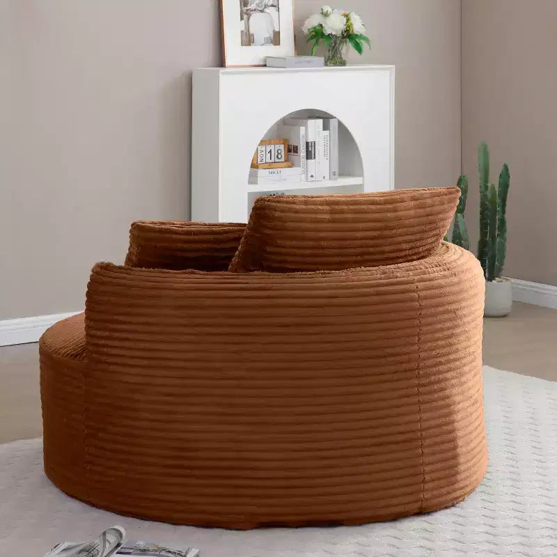 Fauteuil de sol moderne rond en velours côtelé, Fauteuil d'appoint avec 3 oreillers