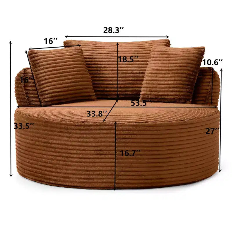 Fauteuil de sol moderne rond en velours côtelé, Fauteuil d'appoint avec 3 oreillers