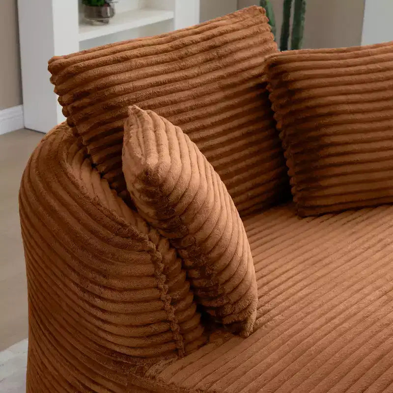 Fauteuil de sol moderne rond en velours côtelé, Fauteuil d'appoint avec 3 oreillers