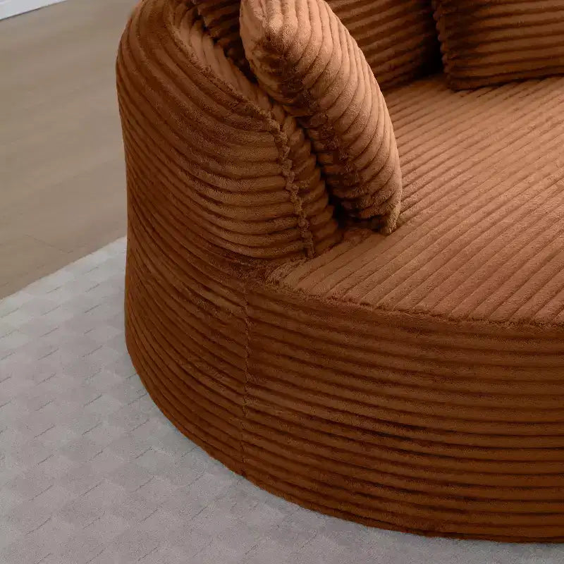 Fauteuil de sol moderne rond en velours côtelé, Fauteuil d'appoint avec 3 oreillers