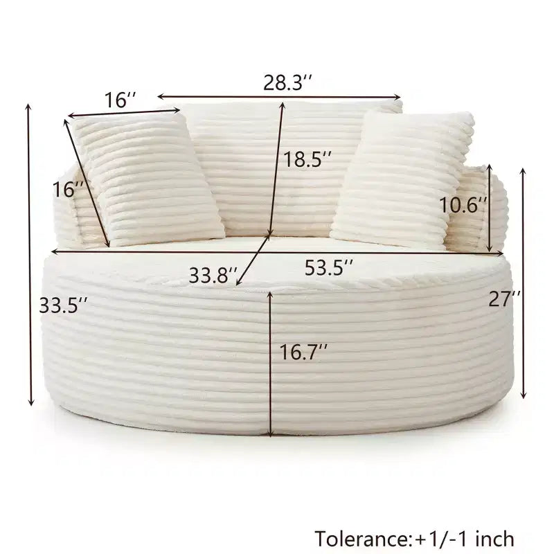 Fauteuil de sol moderne rond en velours côtelé, Fauteuil d'appoint avec 3 oreillers