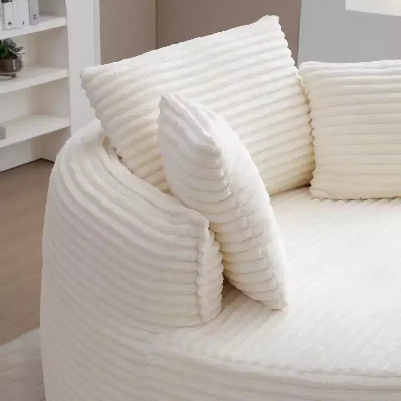 Fauteuil de sol moderne rond en velours côtelé, Fauteuil d'appoint avec 3 oreillers