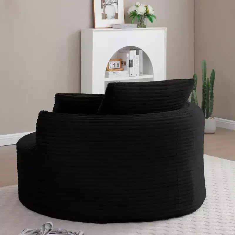 Fauteuil de sol moderne rond en velours côtelé, Fauteuil d'appoint avec 3 oreillers