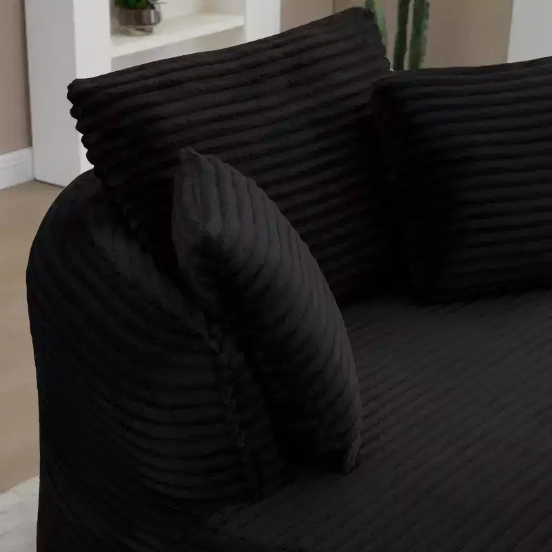 Fauteuil de sol moderne rond en velours côtelé, Fauteuil d'appoint avec 3 oreillers