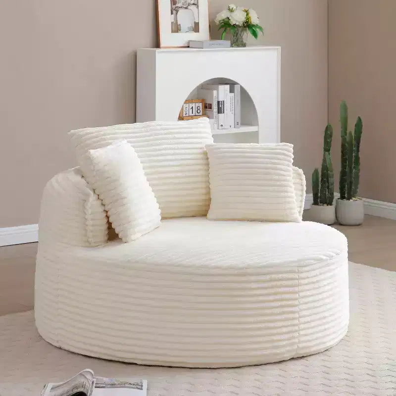 TUYOHW Modern Round Corduroy Floor Chair,Accent Chair with 3 Pillows,Boneless Foam Deep Seat,Circle Chaise Sofa for Living Room,Bedroom,Office