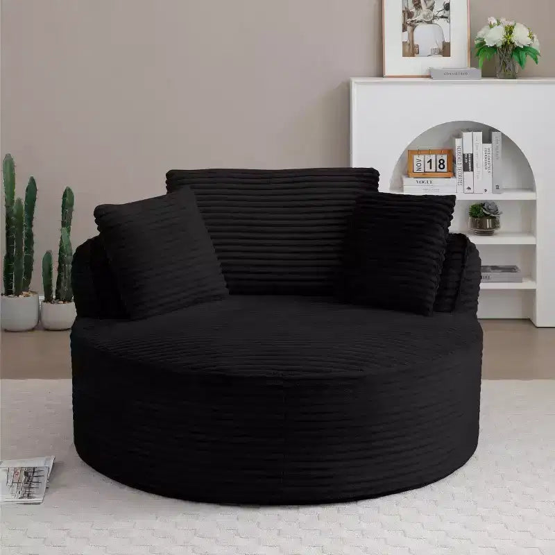 Fauteuil de sol moderne rond en velours côtelé, Fauteuil d'appoint avec 3 oreillers