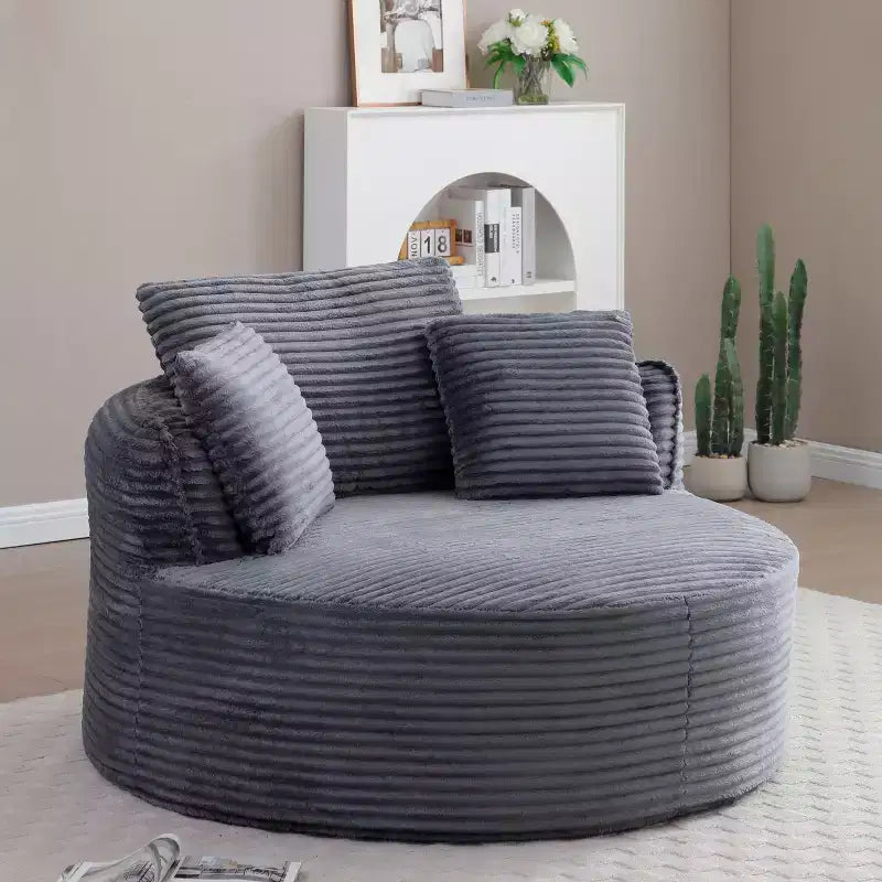 Fauteuil de sol moderne rond en velours côtelé, Fauteuil d'appoint avec 3 oreillers