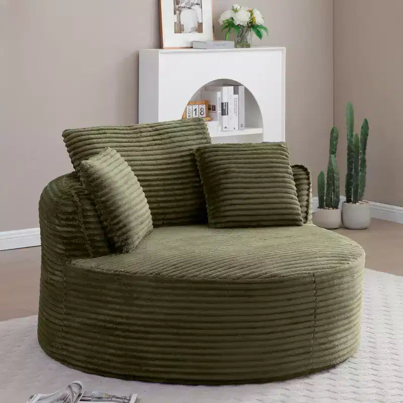 Fauteuil de sol moderne rond en velours côtelé, Fauteuil d'appoint avec 3 oreillers