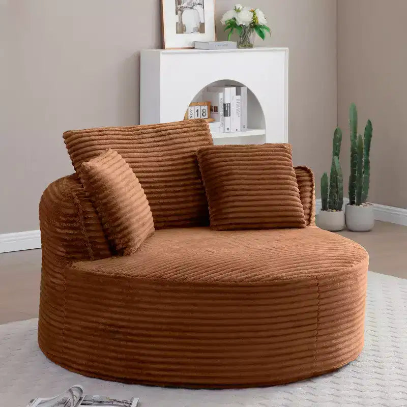 Fauteuil de sol moderne rond en velours côtelé, Fauteuil d'appoint avec 3 oreillers
