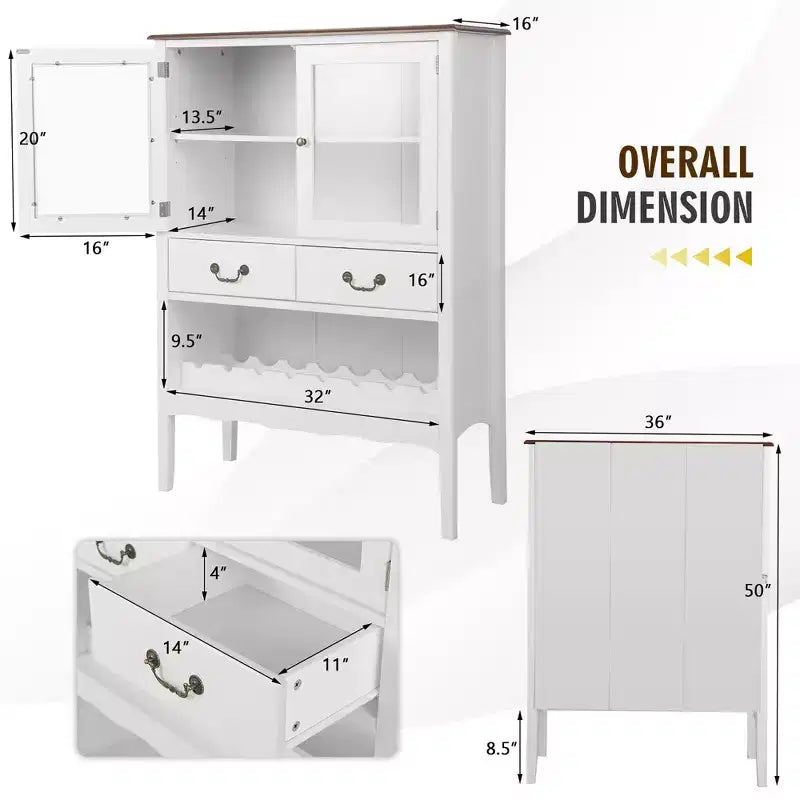 Meuble de bar à café 2 portes, buffet autoportant, armoire de rangement avec tiroirs
