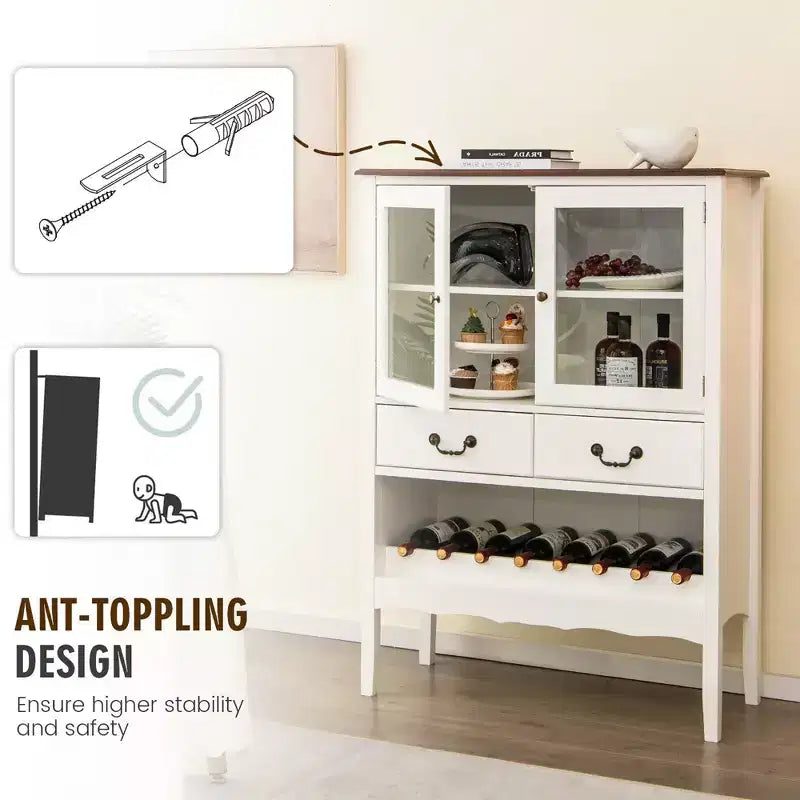 Meuble de bar à café 2 portes, buffet autoportant, armoire de rangement avec tiroirs