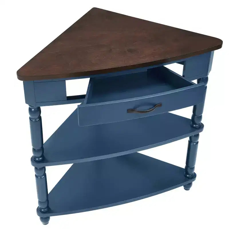 Table d'appoint d'angle triangulaire avec pieds en bois massif pour petits espaces et salon