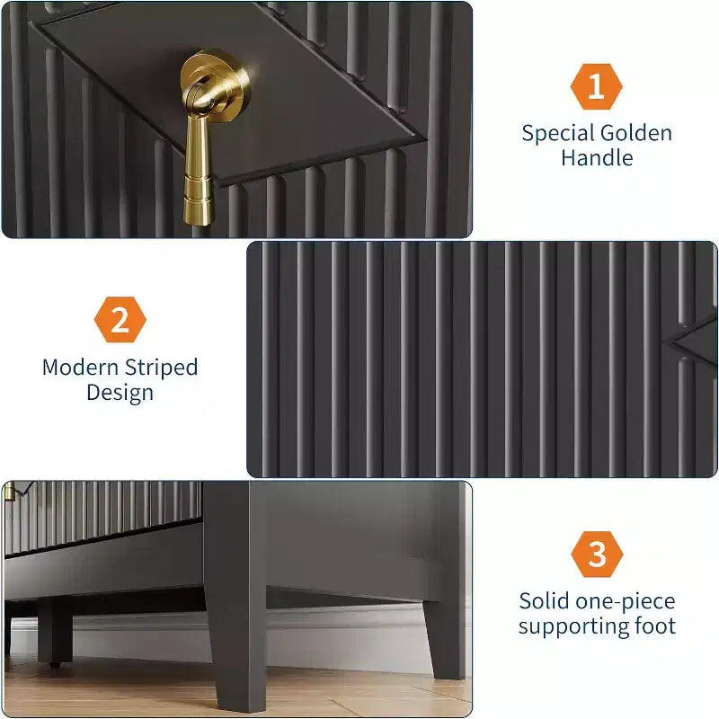 Commode à 6 tiroirs cannelée pour chambre à coucher, en bois moderne avec poignées métalliques