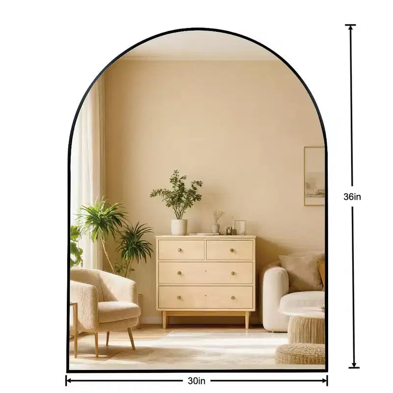 Miroir de salle de bain arqué, Miroir mural avec cadre en métal